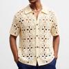 Zomer Heren Korte Mouw Vintage Gebreide Shirts Golf Strand Overhemden Tops Casual Knopen Haakwerk Open Werk Strandvakantie Shirt voor Mannen