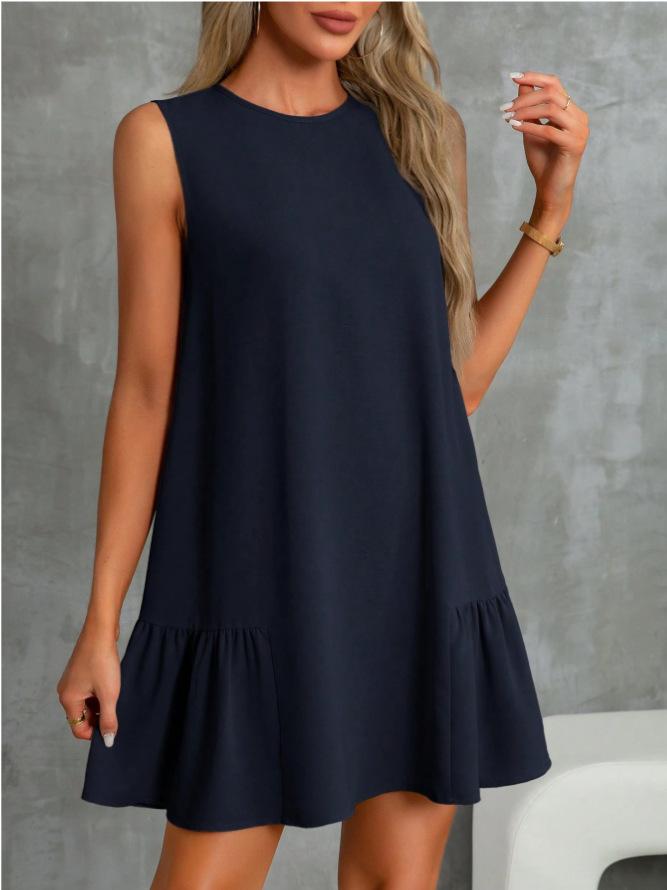 2025 Independent Station European and American Early Spring New Women's Clothing Solid Color Round Neck Sleeveless Vest Dress