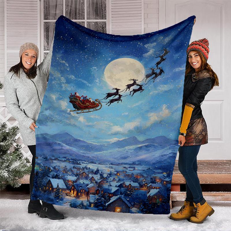 Christmas Santa Claus Theme Printed Blanket - Perfect for Couch, Bed, Travel & Outdoor Use | Machine Washable, Cozy & Durable.