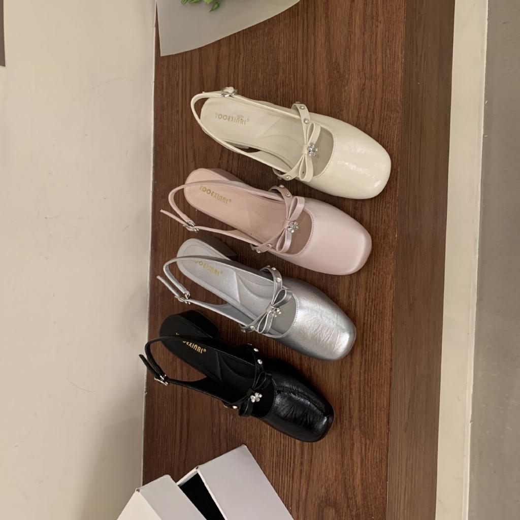 2025 new summer round head with rhinestone bow empty Mary Jane women's shoes