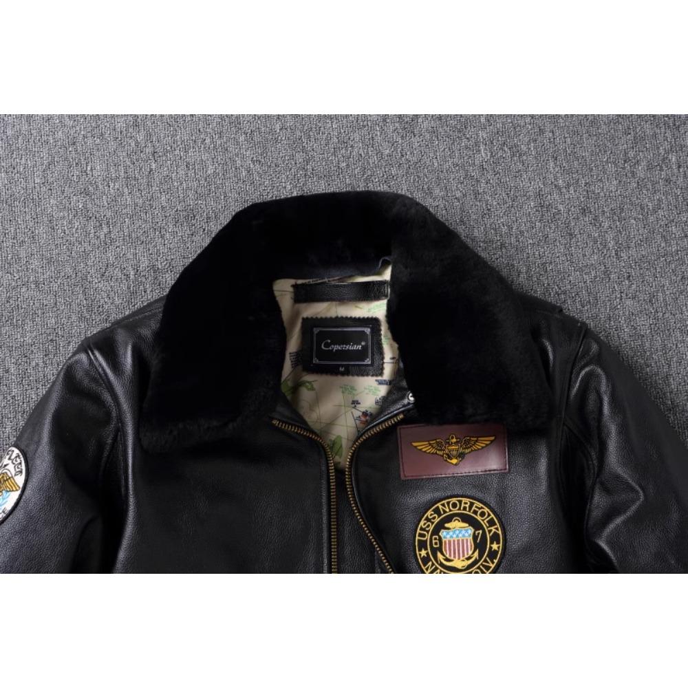 Chinese Size Top G1 Genuine Cowhide Men Leather Jacket Detachable Fur Collar Flight Suit Jackets For Men Military Aviator Coat Winter
