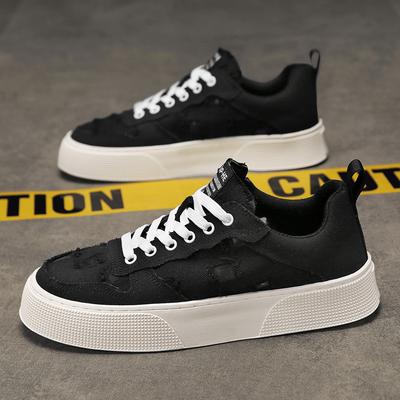 Vier Jahreszeiten lässige Plateau-Herrenschuhe Harajuku-Mode zerrissene Canvas-Schuhe Low-Top Lazy One-Pedal erhöhende Board-Schuhe