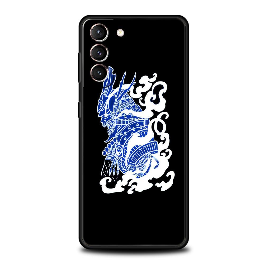 Samurai Oni Mask Neon Phone Case For Samsung Galaxy S24 S23 S22 5G S20 Ultra S21 FE S10 S9 Plus S10E S8 Lite 20 Soft TPU Cover