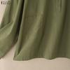 ZANZEA Women Casual Round Neck Solid Color Long Sleeve Cotton Blouse