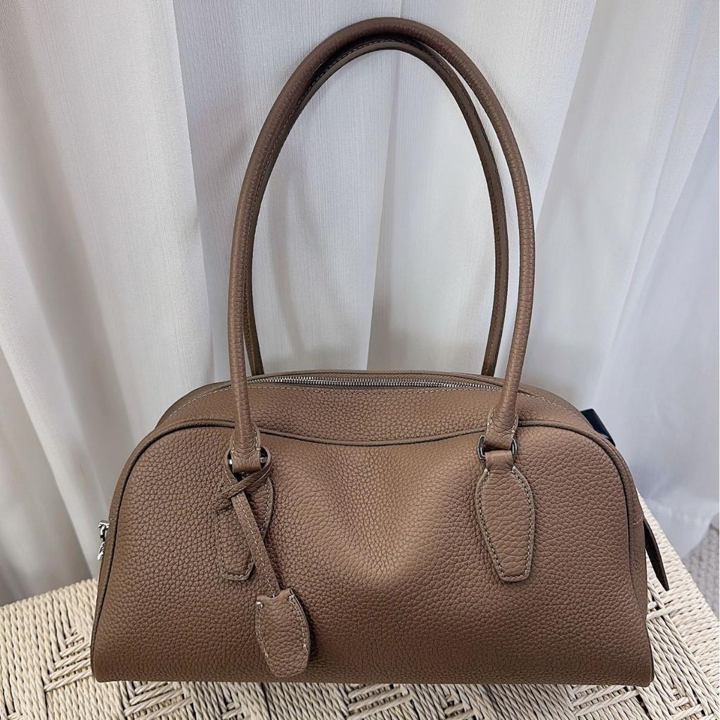 Old money wind India bowling bag long handle underarm bag first layer cowhide leather shoulder bag women