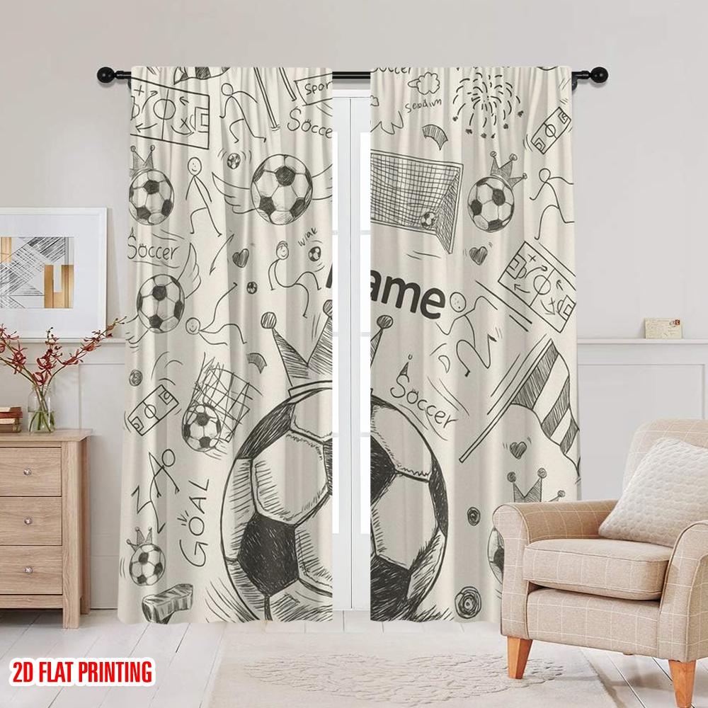 2pcs,2D Plane Printing Print Curtains Soccer Doodle Dream Durable Polyester (without Rod) Versatile All Ldeal for Living Room,