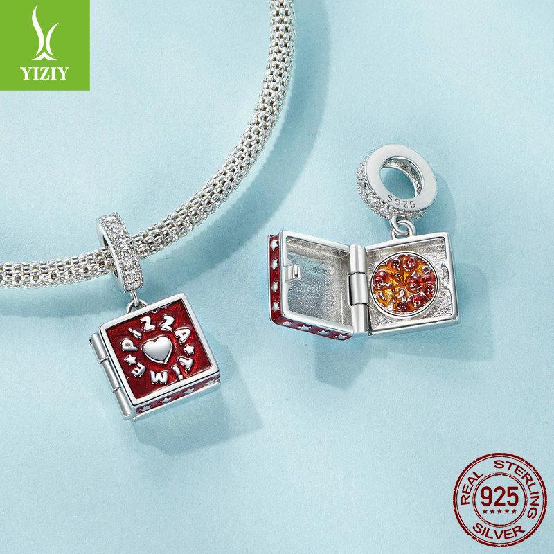 Fun Pizza Diy Pendant String Decoration, Cute Design Dripping S925 Sterling Silver Bracelet Beaded
