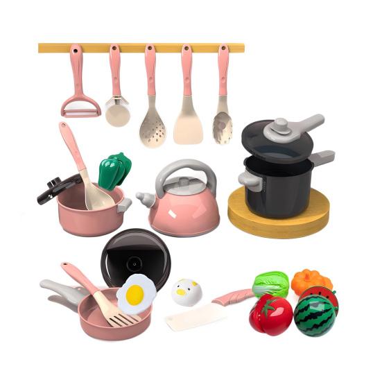 Spielhaus Spielzeug Induktionskochfeld Küchen-Spielset mit Realistischen Kochgeräuschen Kochgeschirr Besteck Lebensmittel-Set