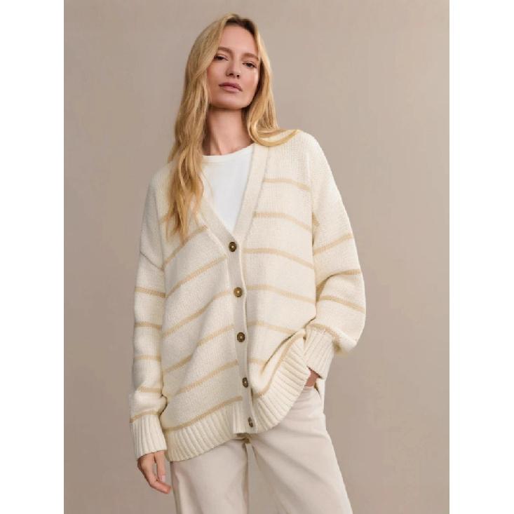 Women'S Striped Knit Cardigan V-Neck Cotton Thickened Warm Loose Fit Autumn Winter Sweater