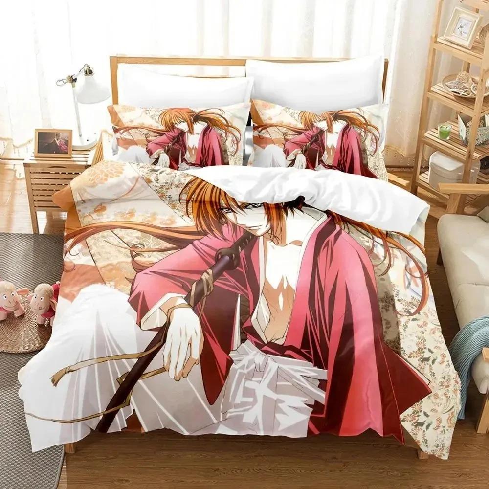 Anime Rurouni Kenshin Bedding Set Duvet Cover Bed Set Quilt Cover Pillowcase Comforter King Queen Size Boys Adult Bedding Set