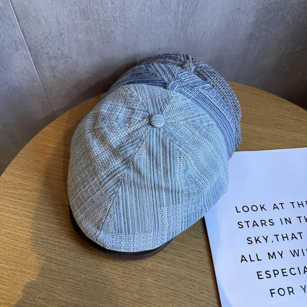 Design Spliced Minimally Striped Women Denim Casual Beret For Autumn And Winter