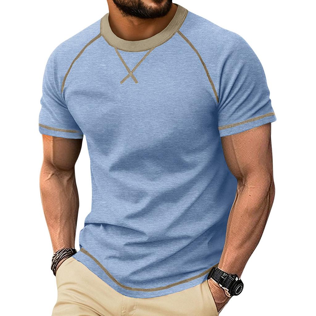 Men’s Short Sleeve Crew Neck T Shirt Basic Trim Casual Raglan Tee Comfortable Fit Top for Everyday Wear
