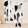 Women Plus Size Two Piece Set Round Neck Sleeveless Bodycon Dress Three Quarter Sleeve Open Front Cardigan Black White Floral Printed