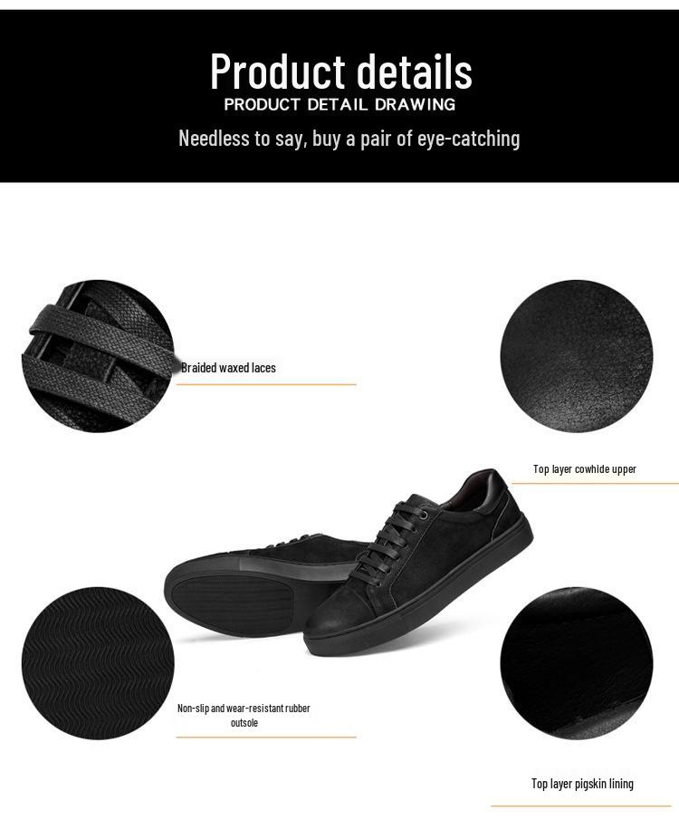 Men's Genuine Leather Frosted Sneakers - Spring/Autumn Versatile Business & Casual Shoes, Plus Size Available