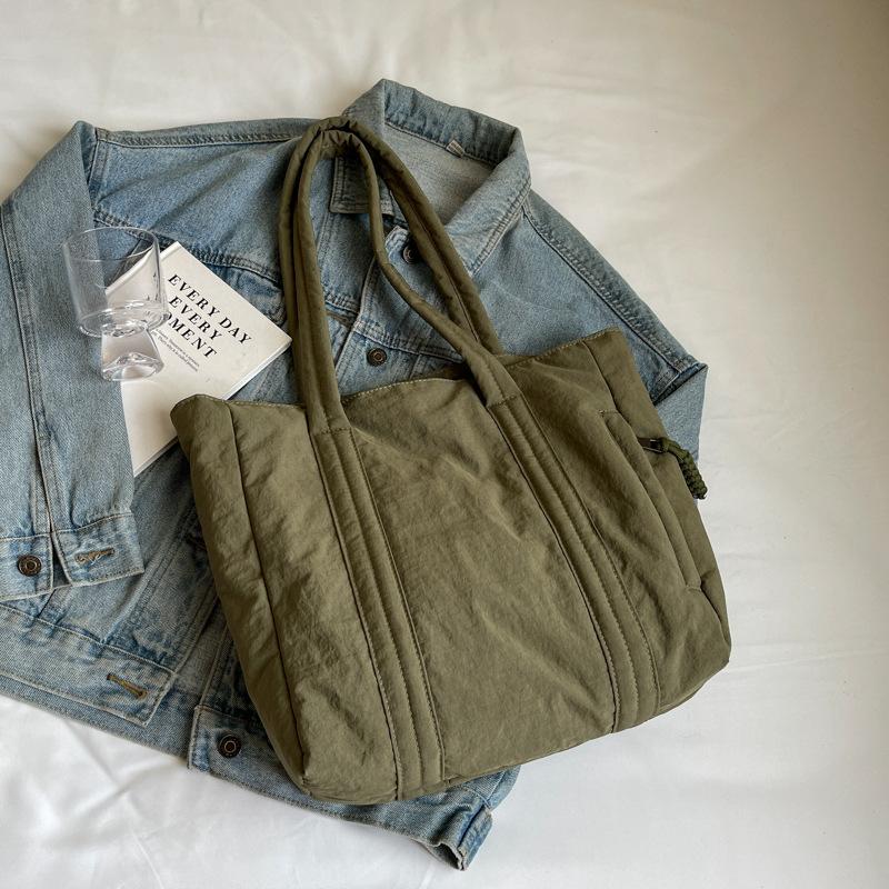 Pocket Canvas Tote Bag Large Capacity Lightweight Casual Simple Fashion Daily Commuter Yoga Fitness Tote Bag