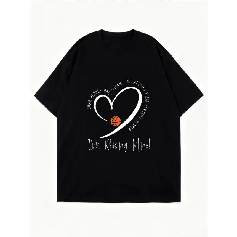 White Oversized T Shirt With Heart Basketball Print And I Am Rising Mind Text For Casual Wear And Everyday Style