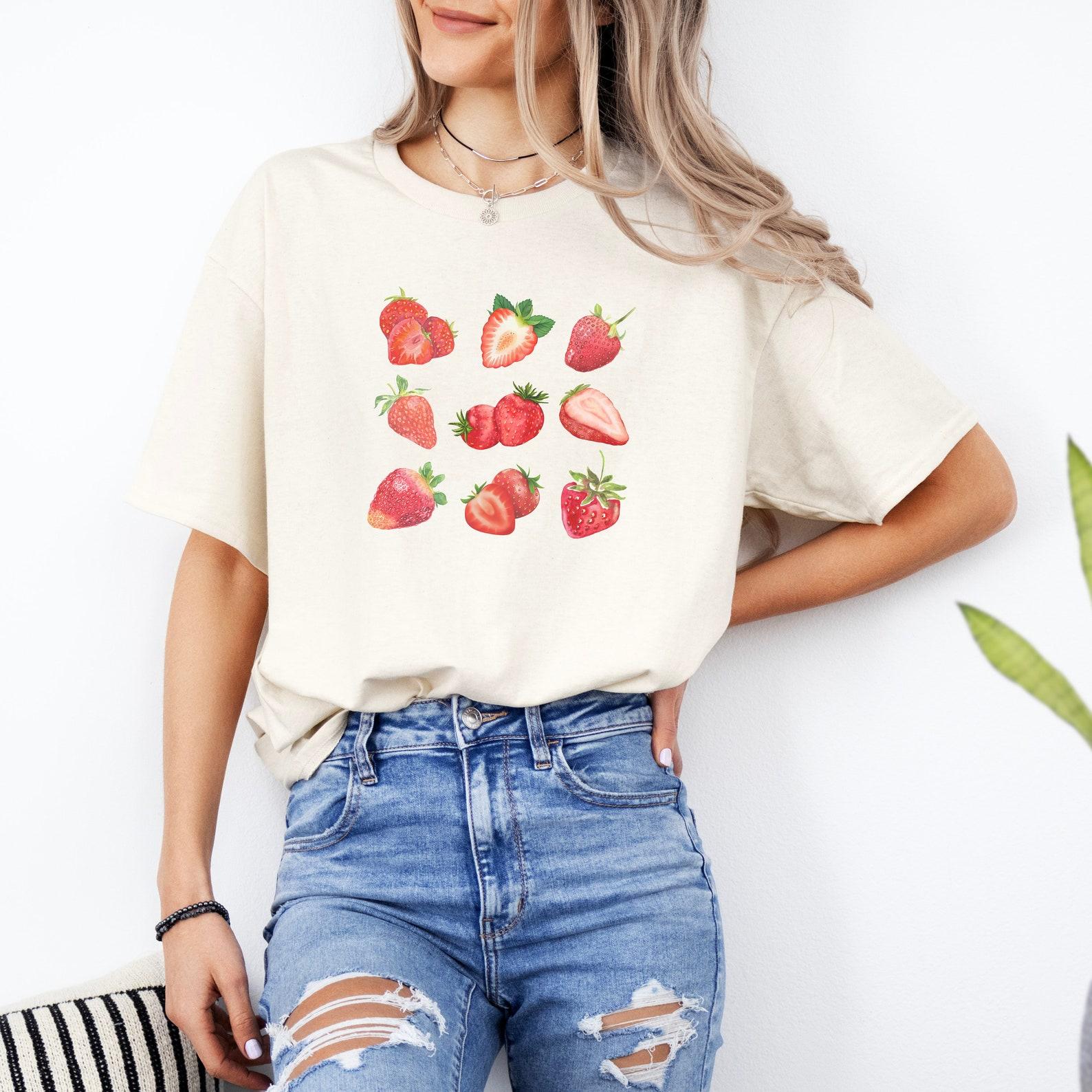 Strawberry Tee, Graphic Tee, Screen Print Tshirt, Strawberry Shirt, Vegetable Screen Print Shirt, Foodie, Gift for Gardener, Unisex Tee 3XL
