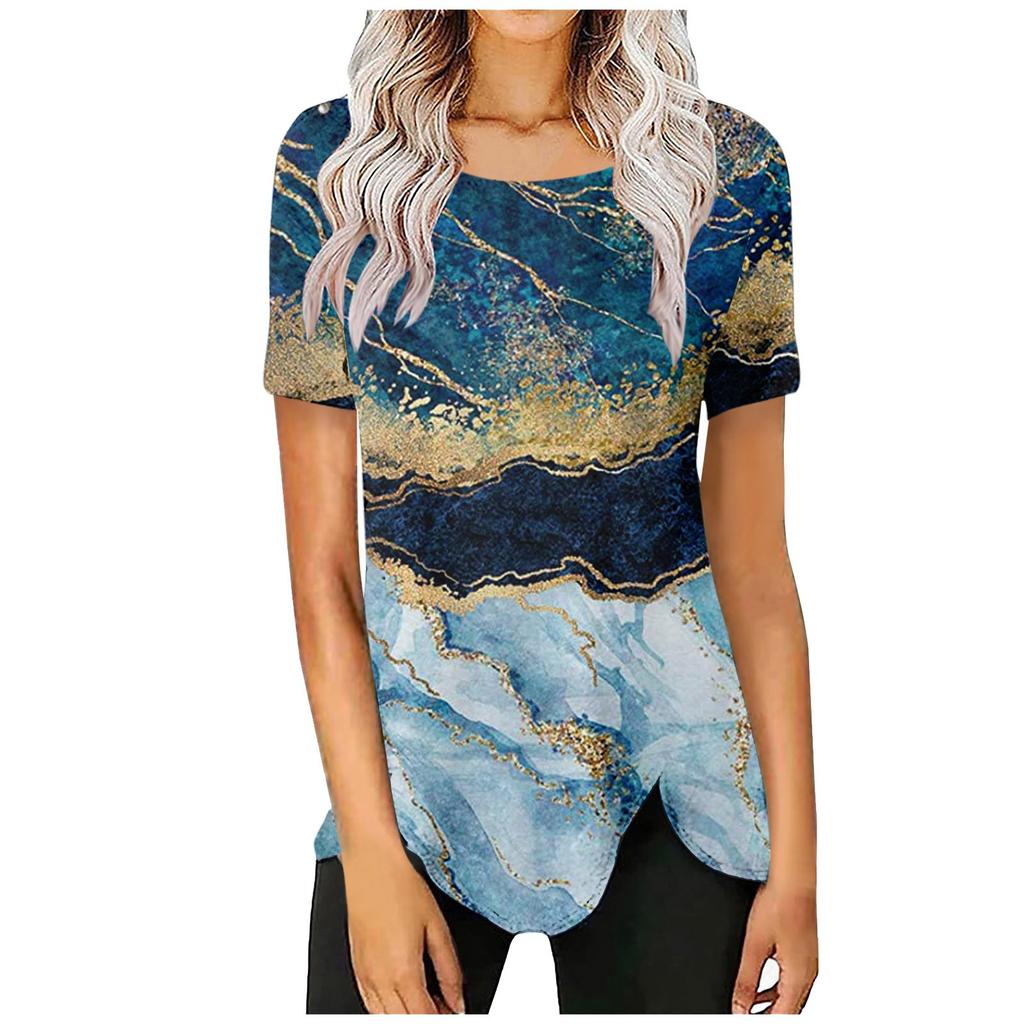 Women's Fashion Casual Temperament Crewneck Loose Printed Short Sleeve T-shirt Top