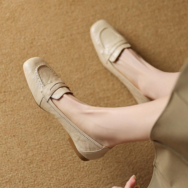 New shallow mouth one-pedal lazy single shoes women's flat loafers small leather shoes Doudou shoes