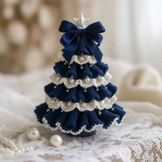 Handmade Crochet Christmas Tree DIY Xmas Tree Crochet Craft Starter Set with Bow And Faux Pearl for Beginners Knitting Holiday Decoration for