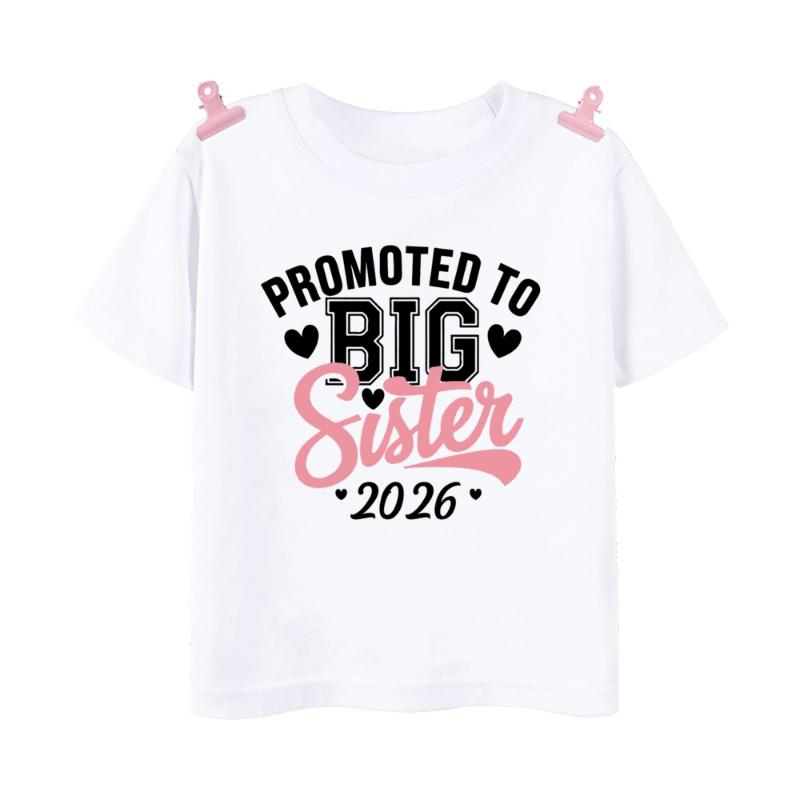 Big Sister 2026 Teenage Children Short Sleeve Tops T-shirt Summer Girls Casual Loose Fashion Round Neck Children’s Clothing