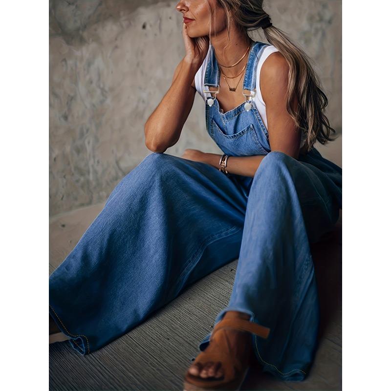 Losse zijzakken mouwloze denim jumpsuits, casual verstelbare schouderband denim bretels broeken, dames denim jeans & kleding
