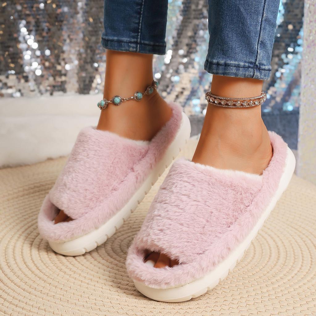 Fashion Autumn Winter Women's Plush Slippers Indoor Home Warm Slides Comfortable Flat Shoes Slip on Pantuflas Mujer Faux Fur Slippers