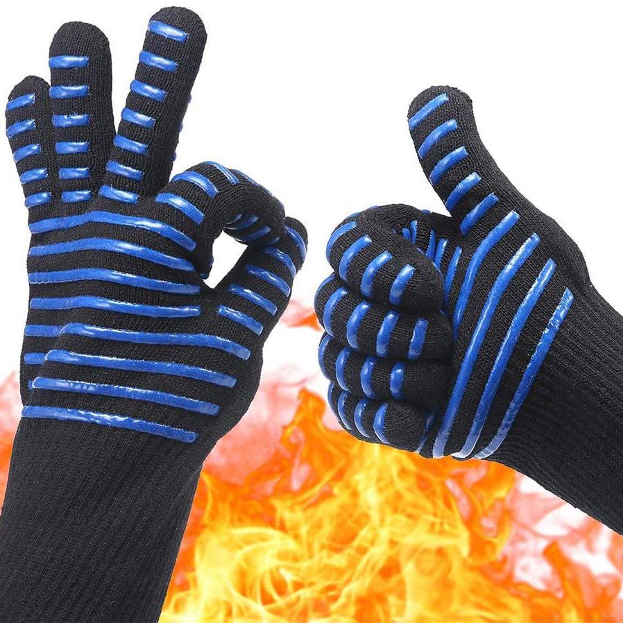Hitzebeständige feuerfeste Silikon-Grillhandschuhe - 500 bis 800 Grad Wärmeisolierung, Aramid-Ofenhandschuhe.