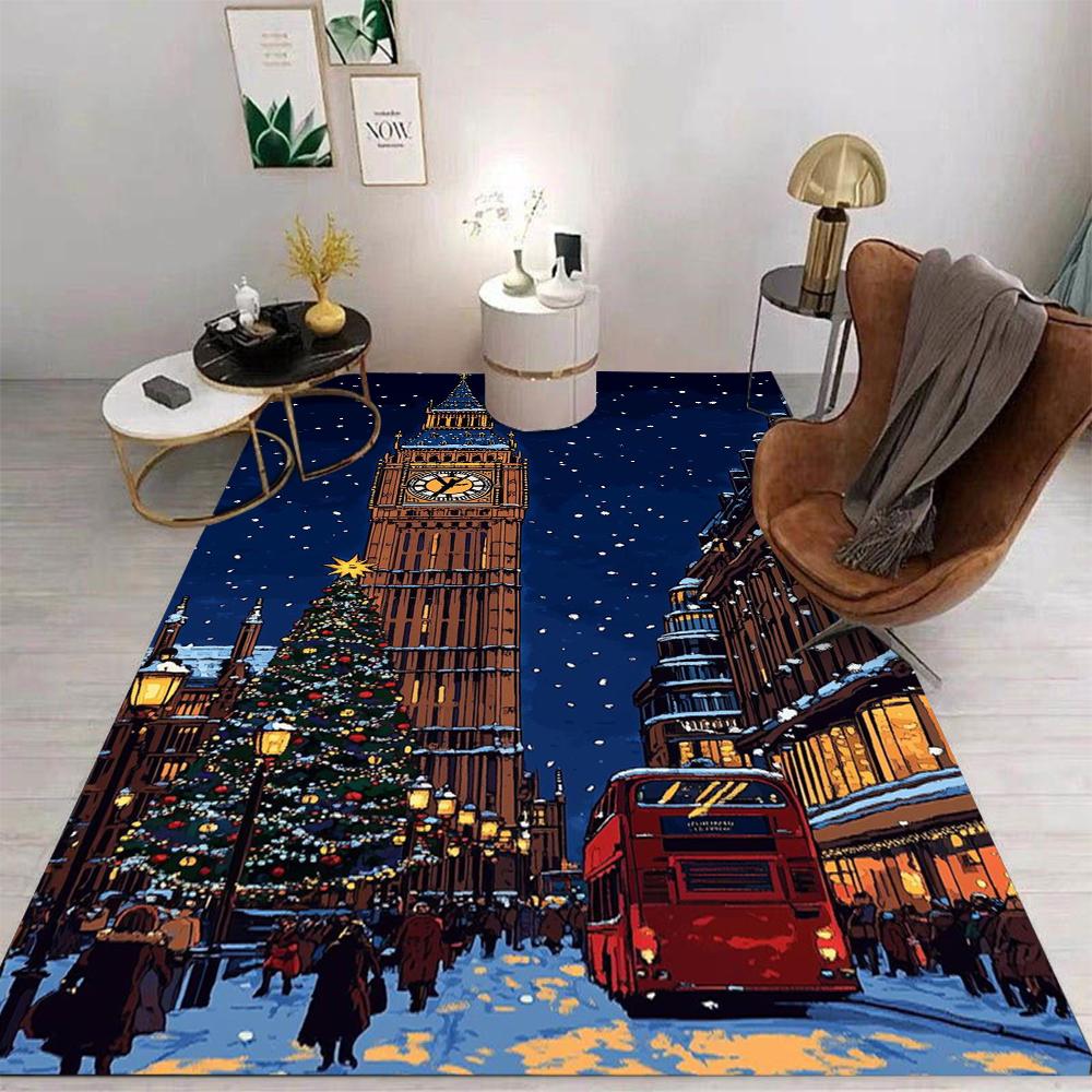 Fantasy Night Scenery Floor Mat Various Styles With Magical River Town Street Village Christmas City Scenes Rug For Home Decor