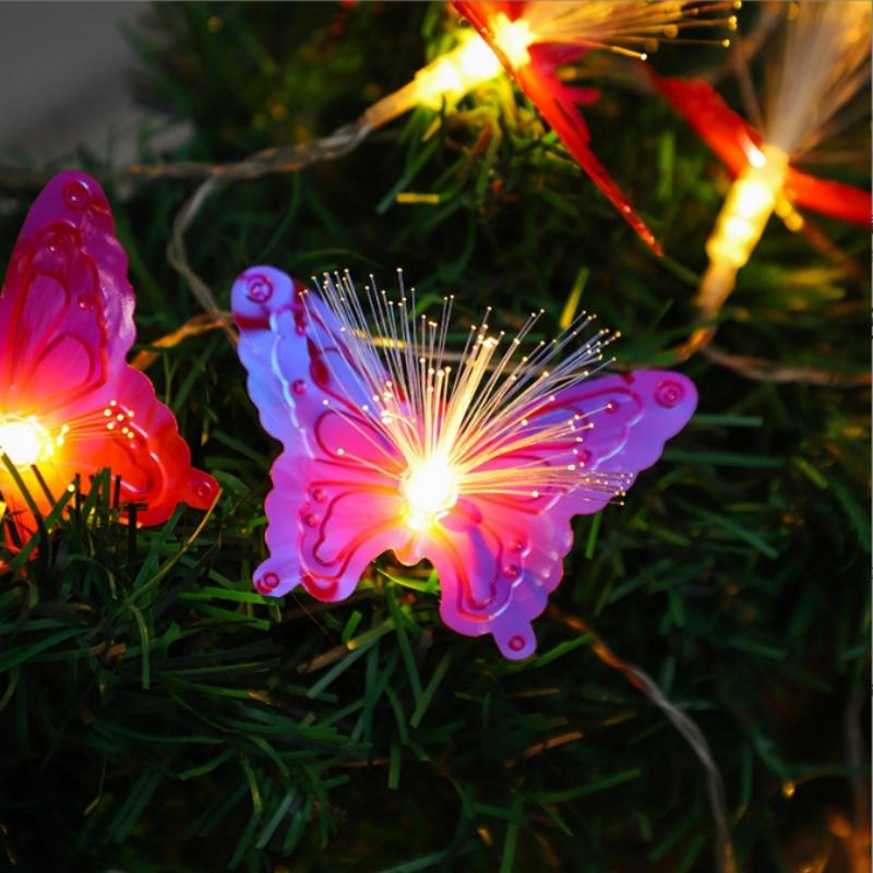 3m/6m Fiber Optic Butterfly Light LEDs Flashing String Light Starry Outdoor Halloween Christmas Atmosphere Decoration Light