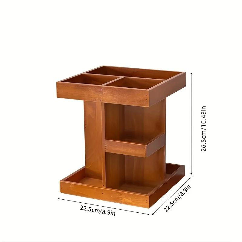 Rotating Makeup Organizer, Wooden Skincare & Cosmetic Storage Rack, Countertop Multi-Layer Vanity Tray, Beauty Product Holder
