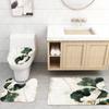 Chinese Lotus Shower Curtain Set - Traditional Painting Style, Polyester, Non-Slip Bath Mat, Toilet Seat Cover, U-Shaped Carpet