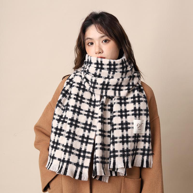 

Клетчатый шарф зимний женский новый высококачественный универсальный теплый большой платок имитация кашемира шарф для пары 190*50 бежевый