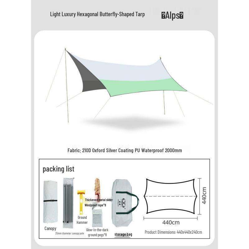 Jiang Hong Butterfly Canopy Tent: Rainproof Sunshade for 10-15 People - Ideal for Camping and Beach Picnics