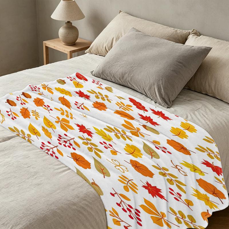 Lightweight Flannel Blanket: Autumn Leaves Print, Soft Warm Skin-friendly Throw Blanket for Home Decor, Indoor Leisure & Car Travel