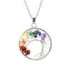Silver Hand-Wound Colorful Crystal Gravel Curved Tree Of Life Pendant Necklace N111