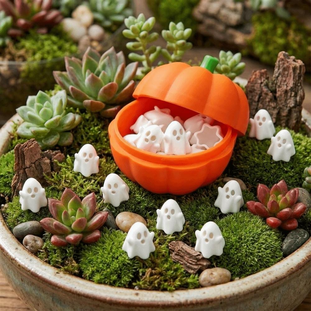 Cute Halloween Pumpkin Bucket Plastic Halloween Desktop Decor Funny Pumpkin Ghost Figurines Home