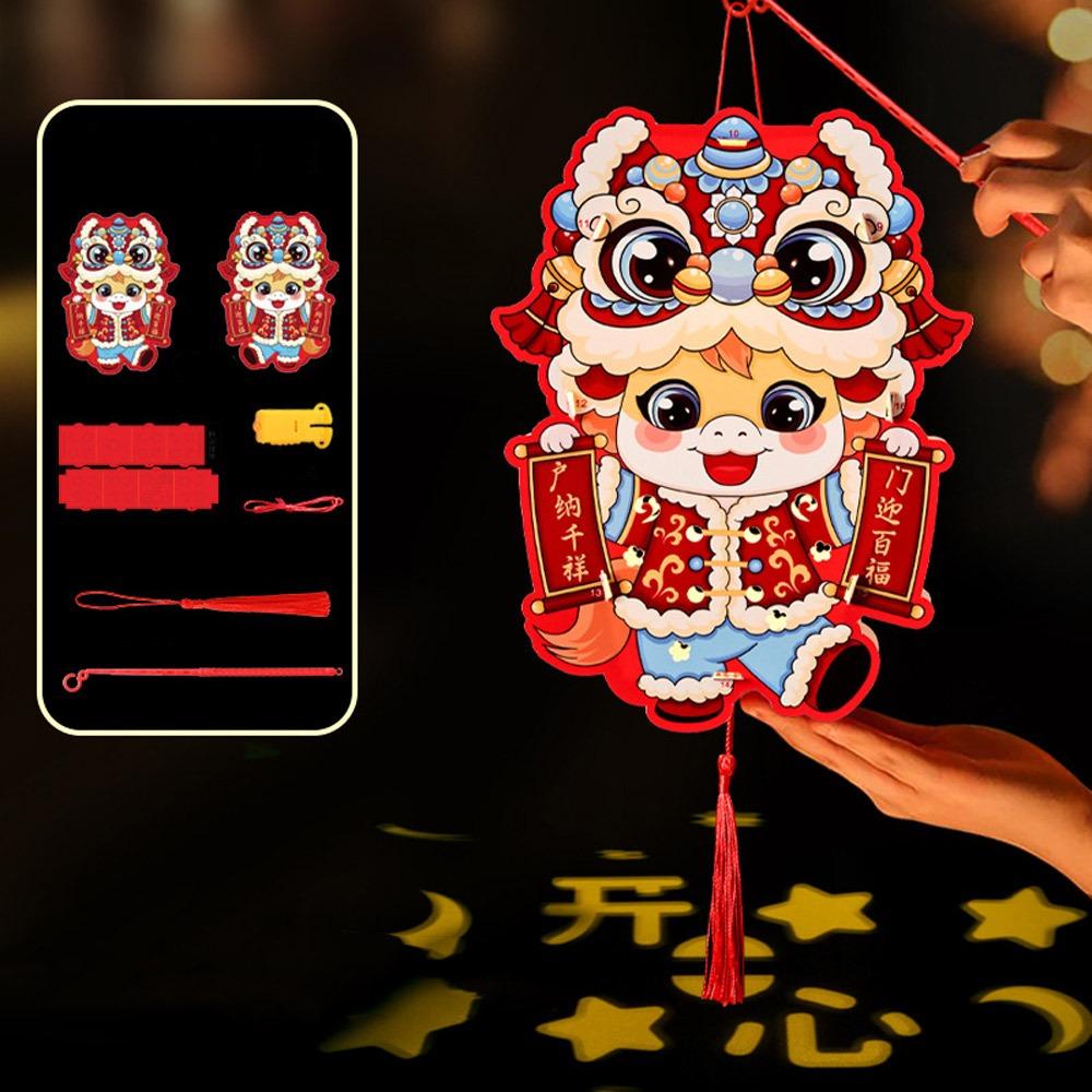 Cartoon Chinese New Year Lanterns Paper Traditional DIY Handheld Lantern Zodiac Horse Blessing Spring Festival Lantern