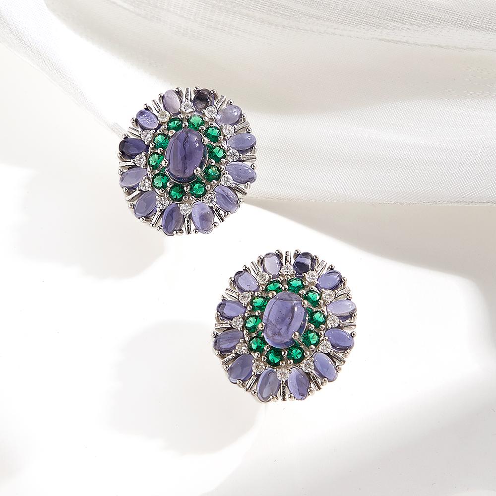 Luxury 925 sterling silver women's earrings natural iolite oval gemstones Exquisite fine jewelry for women's Anniversary gifts
