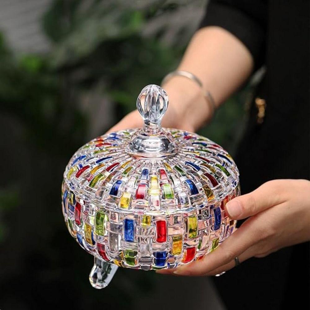 Food Storage Jar Glass European Style Candy Jar Colorful Dust-proof Halloween Candy Storage Box with Lid Snack Jar Living Room