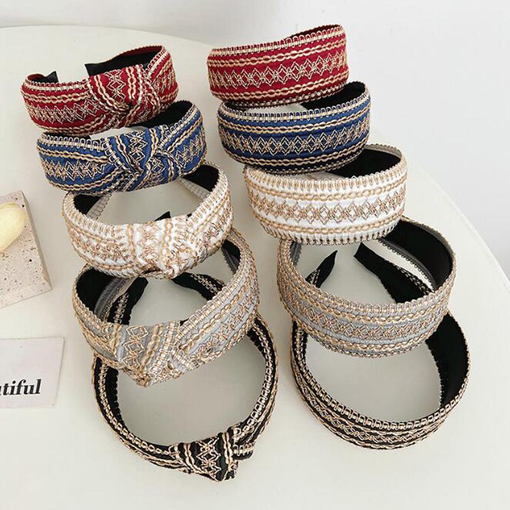 PROLY Neue Mode Haaraccessoires für Frauen Breite Seite Vintage Böhmisch Kopfschmuck Mittiger Knoten Turban Mädchen Stirnband Haarband