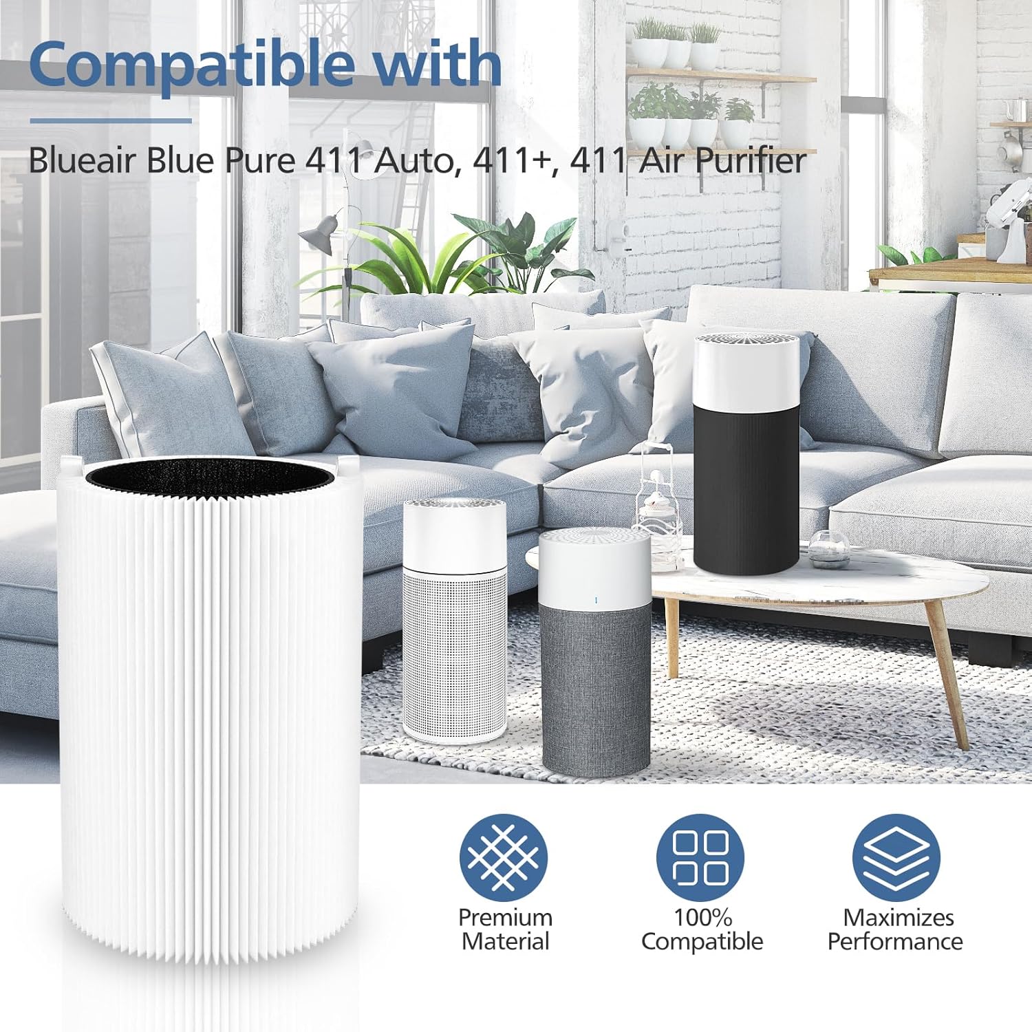 Blue Pure 411 Replacement Filters Compatible with Blueair Blue Pure 411 Genuine, 411+, 411 Auto and MINI Air Purifier, Include 2 Particle and 2