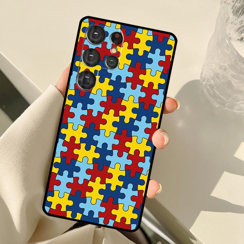 Autism Support Puzzle For Samsung Galaxy S23 S21 S22 Ultra Note 20 S8 S9 S10 Plus Note 10 Plus S20 FE Phone Cover
