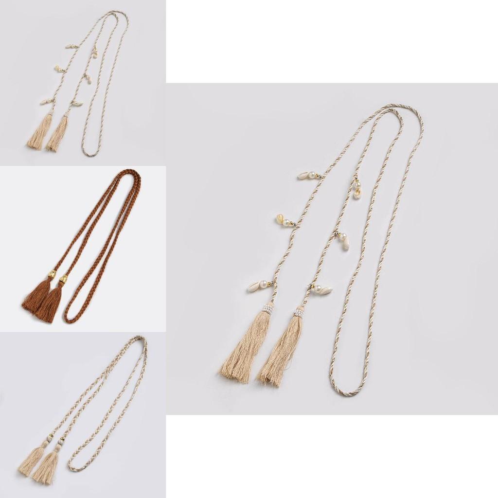 Bohemian Festival Waist Rope With Tassels And Wooden Beads For Artful Festival Attire