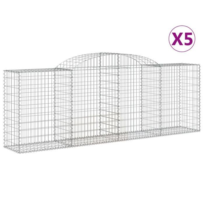VidaXL Paniers à gabions arqués 5 pcs 300x50x100/120 cm fer galvanisé, gabion, cage de gabion, panier de mur de gabion, mur 3146704