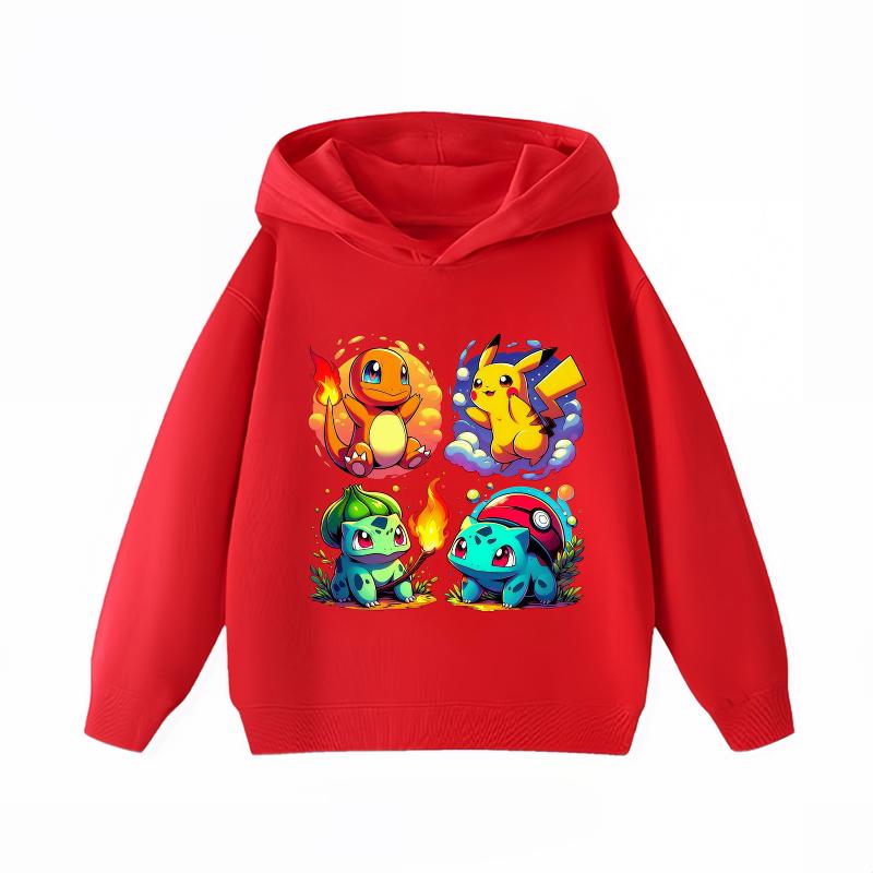 Potdemiel Cute Pikachu Children's Hoodie, Boys' and Girls' Clothing, Autumn and Winter Warm Children's Hooded Sweatshirt