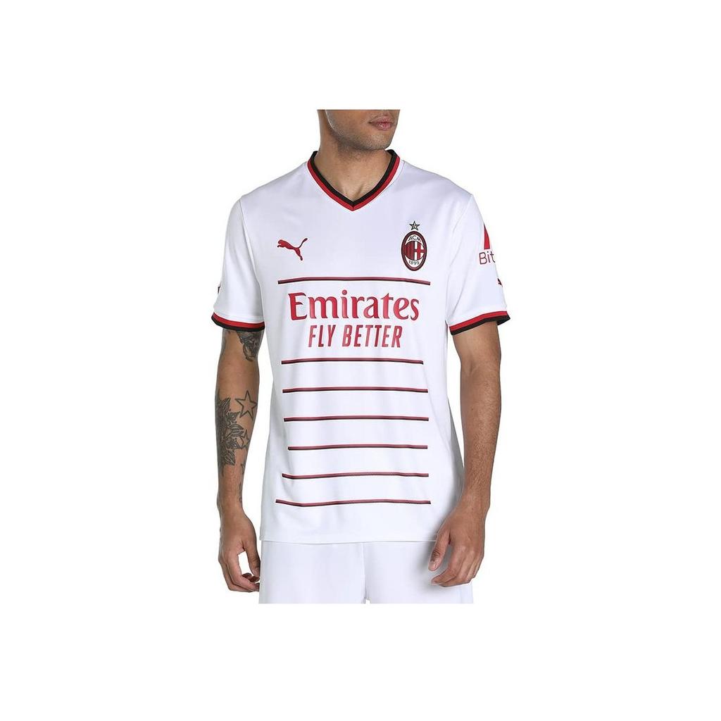 Puma AC Milan Away Fan Edition Striped Lettering Match Short Sleeve Soccer Jersey Men Sportswear White 765834-02