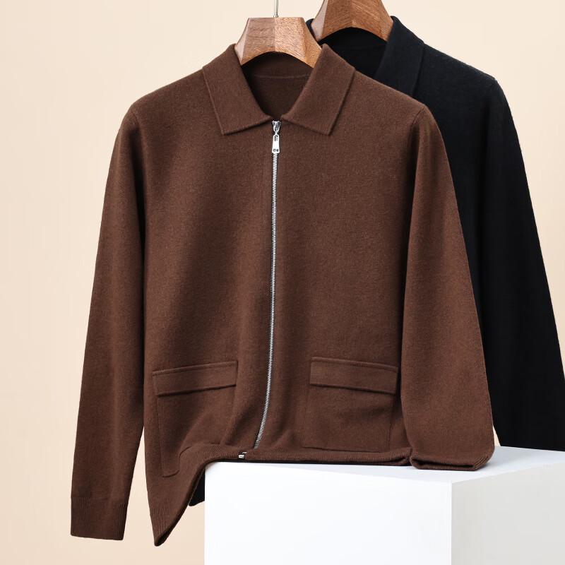 Hengyuanxiang Men's Pure Wool Half-Zip Cardigan
