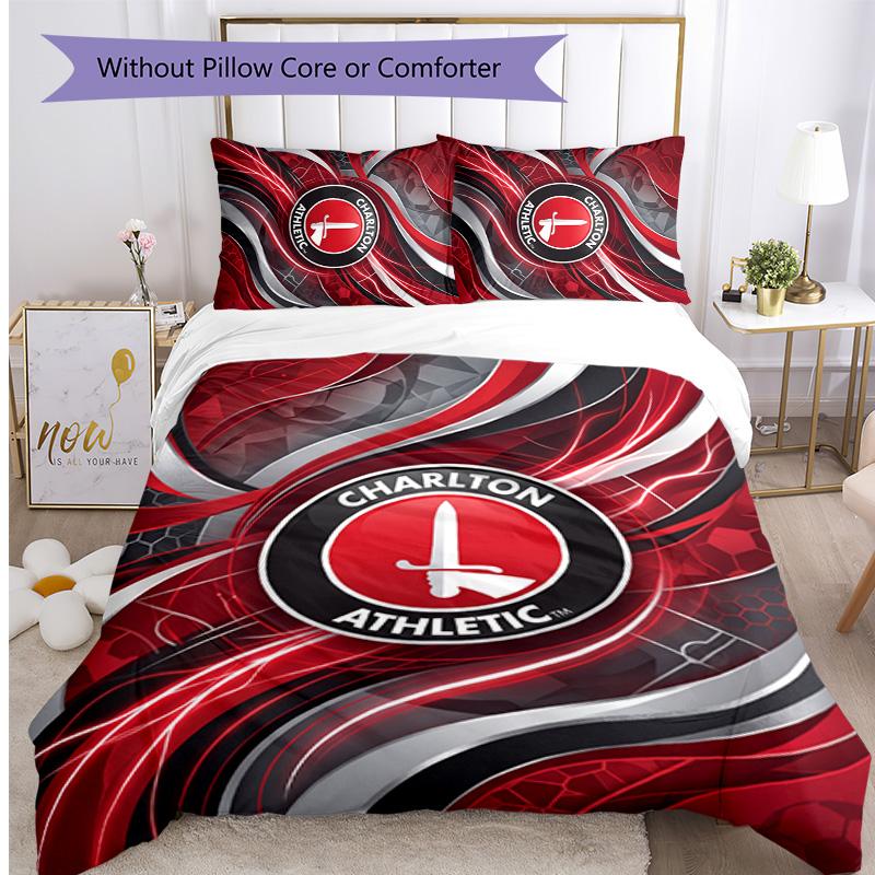 Charlton Athletic FC Set Biancheria da Letto Stampato 3 Pezzi Copripiumino Traspirante con Federe Biancheria da Letto Decorativa per Camera da Letto Casa