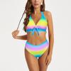 Ladies' Sexy Swimsuit With Suspender And Printed Two-piece Swimsuit Set